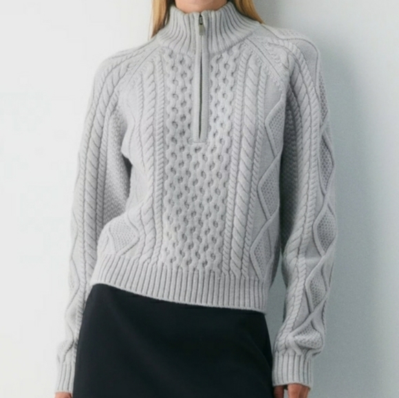 Wilfred Sweaters - Aritzia Sunday Best Merino Wool Blend Boreal 1/4 Zip Cable Knit Sweater.